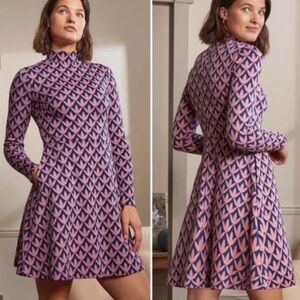 Boden High Neck Jacquard Mini Dress Size 2p